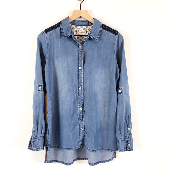 Anthro Holding Horses SIZE S Blue Chambray Denim Embroidered Button Down Women’s - Picture 1 of 10